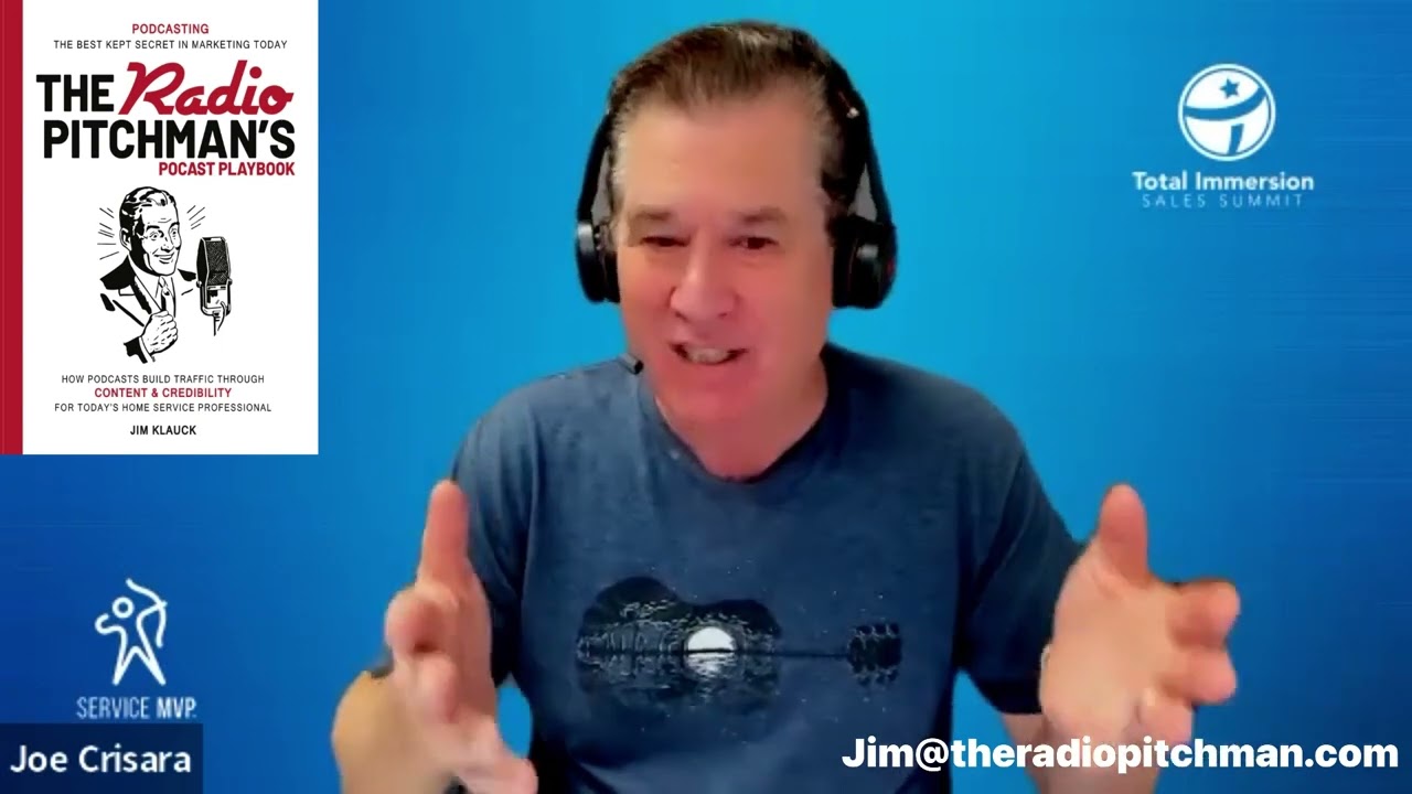 Jim Klauck pictured beside The Radio Pitchman's Podcast Playbook cover in the source episode thumbnail