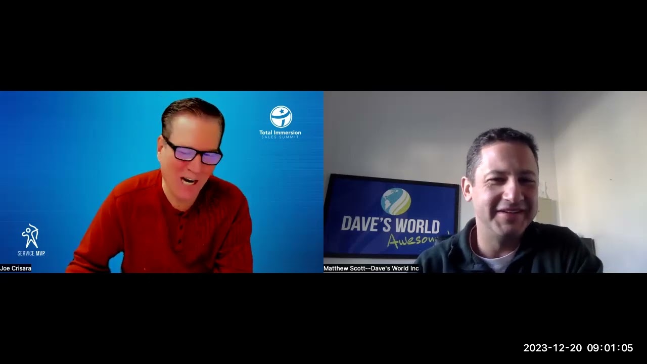 Split-screen episode frame with Service MVP host Joe Crisara and Matthew Scott of Dave's World