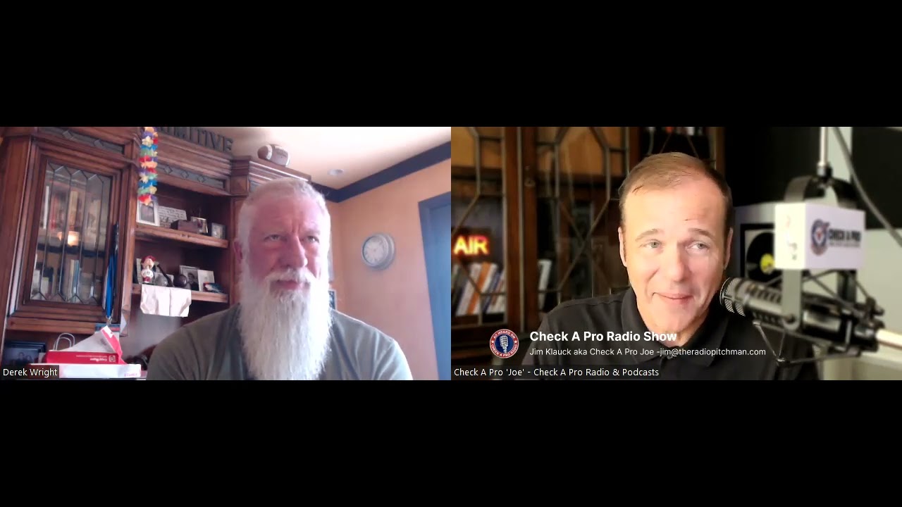 Split-screen episode frame labeled Derek Wright at left and Jim Klauck at right