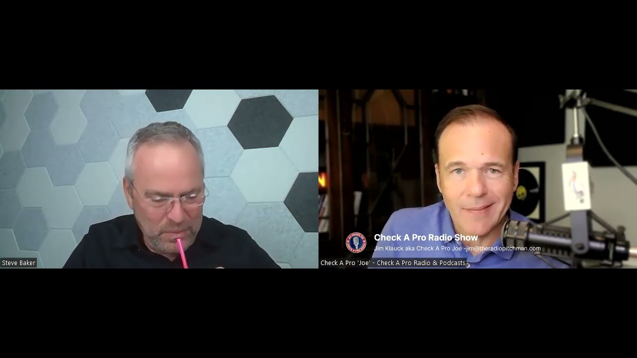 Split-screen episode frame labeled Steve Baker at left and Jim Klauck at right