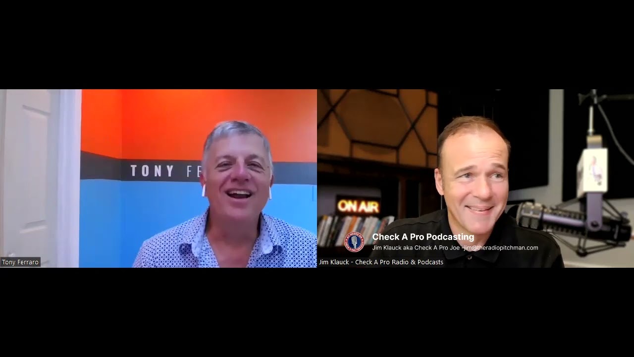 Split-screen episode frame labeled Tony Ferraro at left and Jim Klauck at right