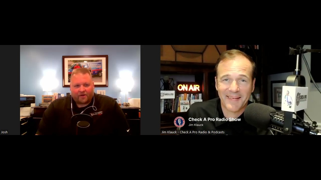 Split-screen episode frame with Joshua Vanderberg and Check A Pro host Jim Klauck