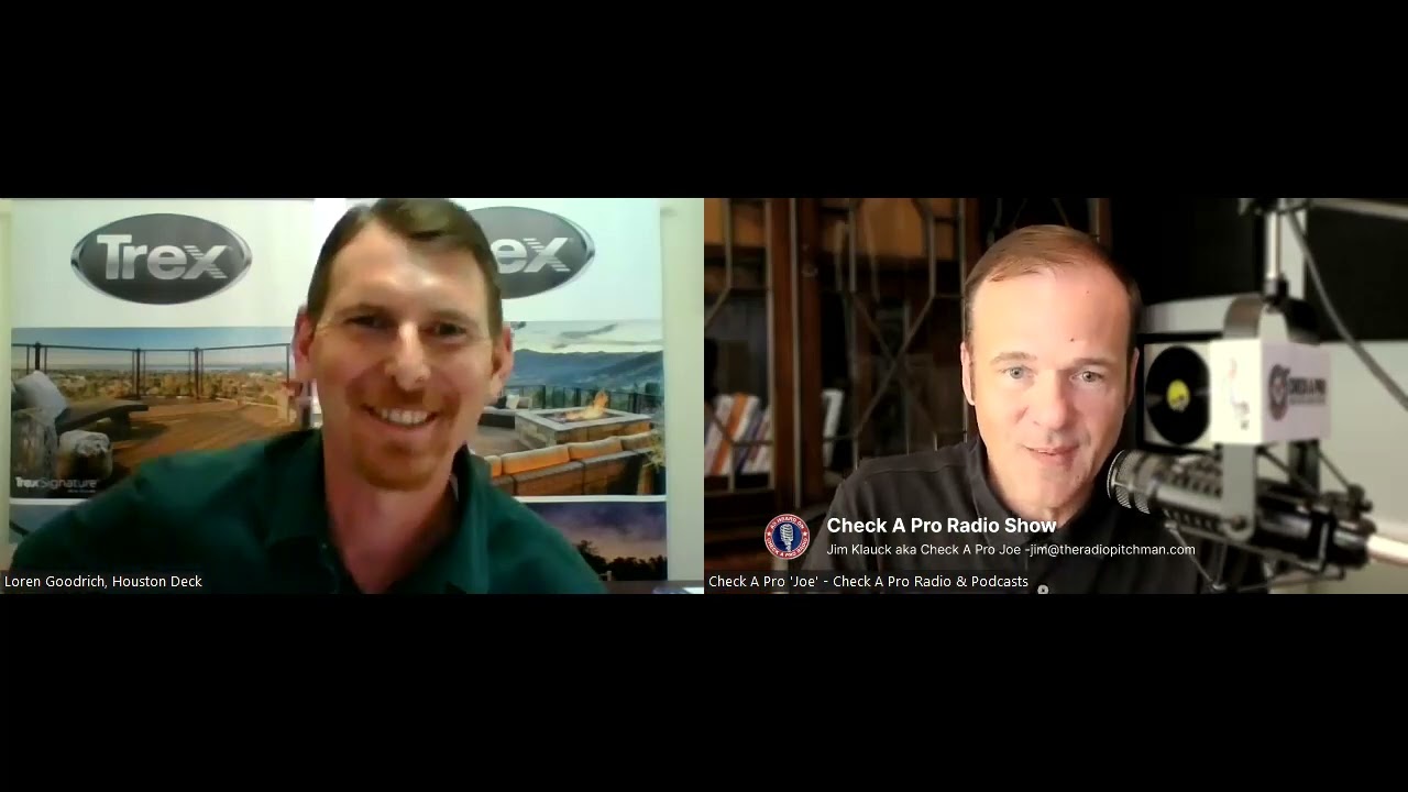 Split-screen podcast frame showing Loren Goodrich beside host Jim Klauck in the Check A Pro studio