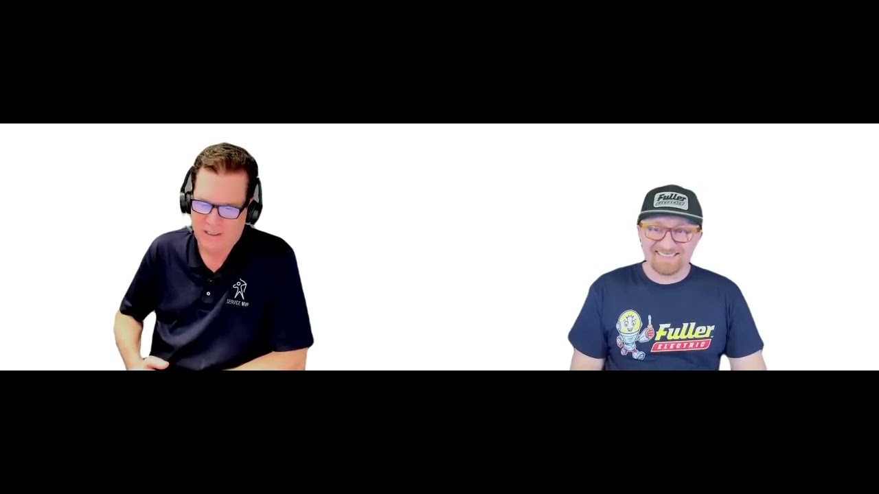 Service MVP split-screen video frame showing Joe Crisara and Anthony Moore in Fuller Electric clothing