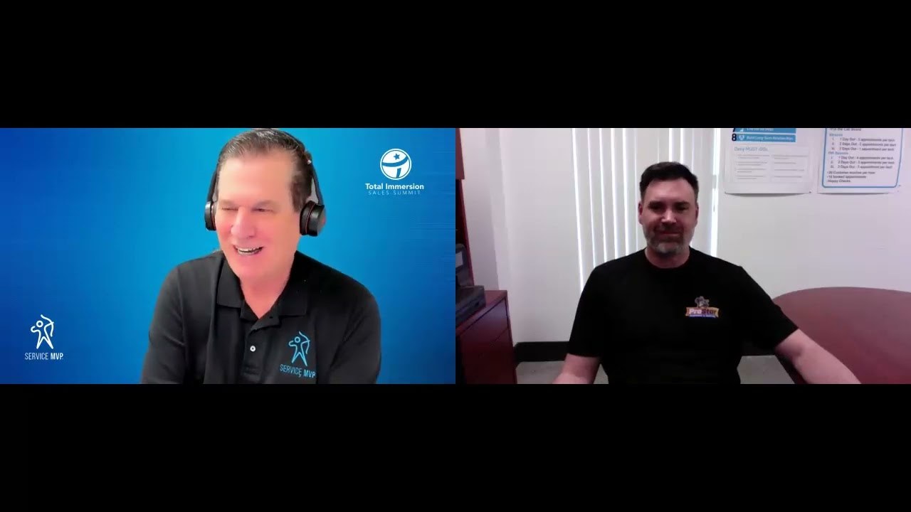 Joe Crisara in a Service MVP studio beside Brian McDermott in a ProStar Plumbing shirt during a split-screen interview