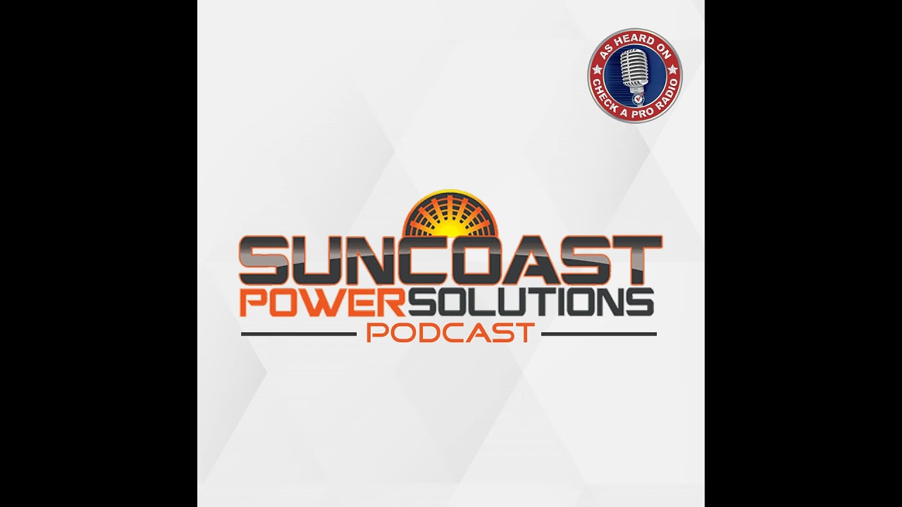Suncoast Power Solutions Podcast logo with a Check A Pro Radio badge on a light background