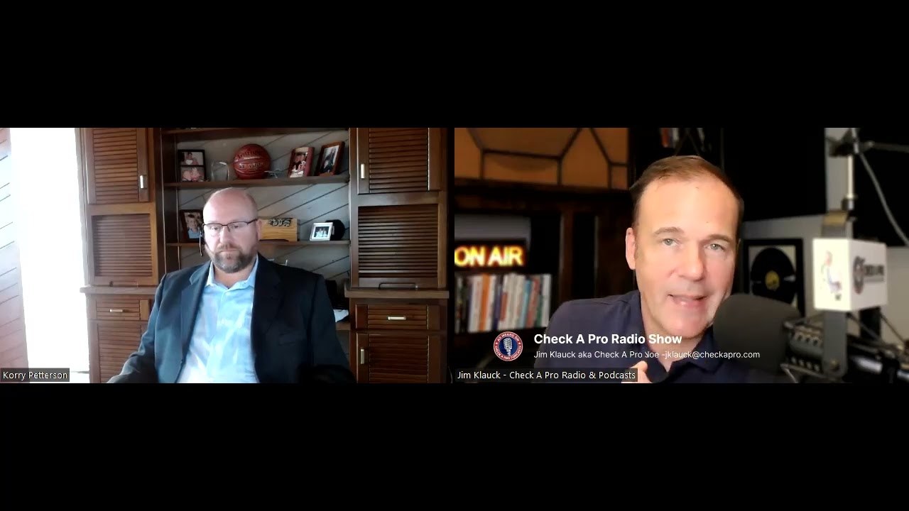 Korry Petterson and Jim Klauck speaking in a split-screen Check A Pro Radio interview