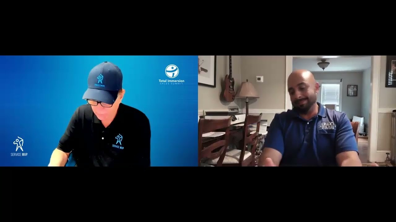 Service MVP split-screen video frame showing Joe Crisara and Stephen Akian in branded shirts