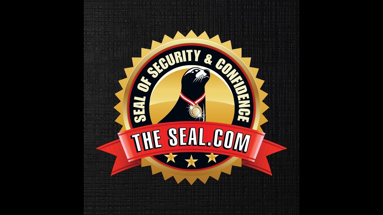 The Seal dot com security and confidence logo with a black seal inside a gold badge on a dark background