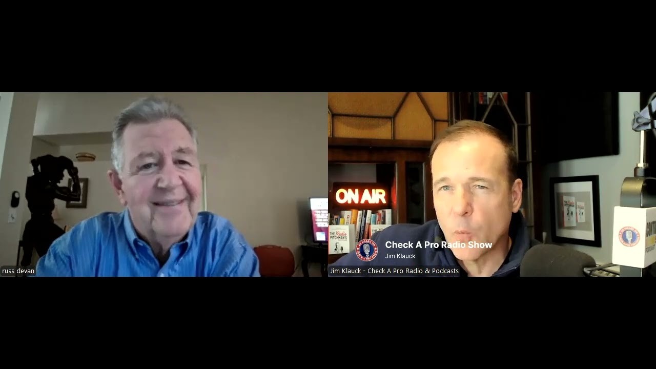 Video-call source still of Russ DeVan at left and Jim Klauck at right in the Check A Pro Radio studio