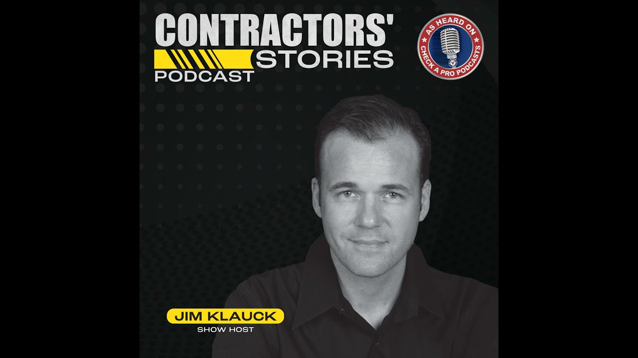 Contractors' Stories podcast artwork showing a black-and-white portrait of host Jim Klauck
