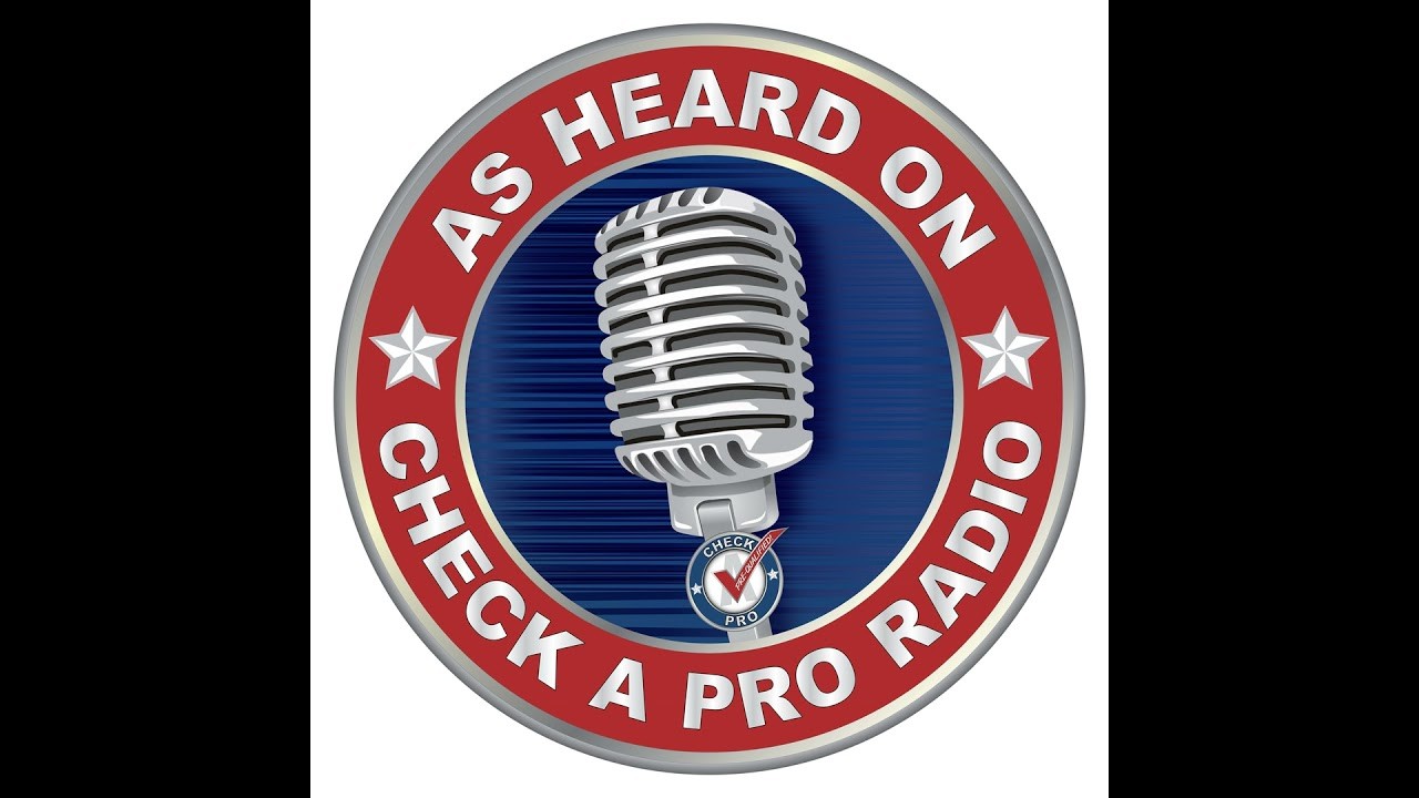 Circular Check A Pro Radio badge with a silver microphone and red, white, and blue lettering